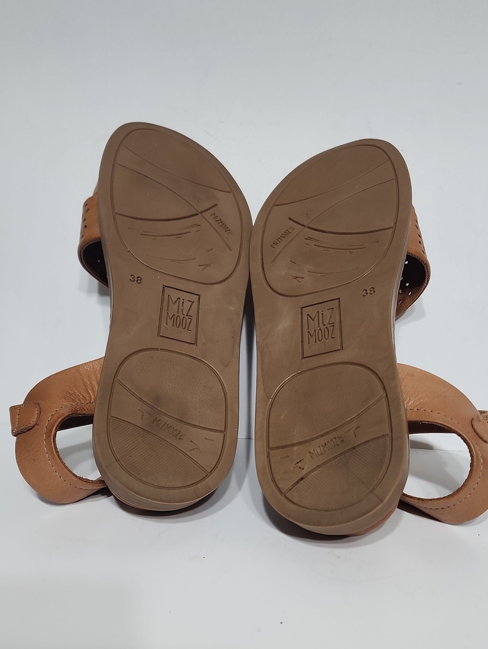 Miz Mooz Cognac Hazel Perforated Leather Strappy Sandals Size 38 - Picture 8 of 12